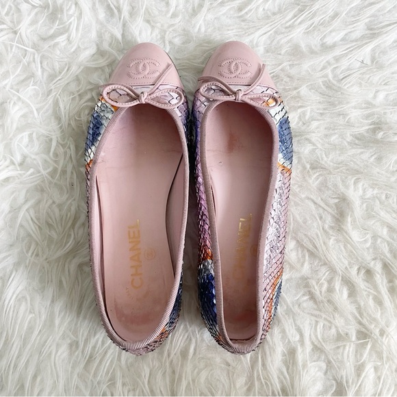 Chanel Interlocking CC Logo Ballet Flat Python Pink Multicolor size 38 - Picture 8 of 12